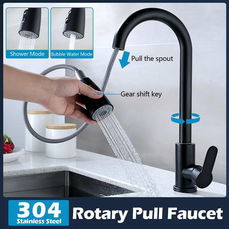 Description Picture 4 of itemKitchen Faucets 304 stainless steel Pull Out Kitchen Sink Water Tap Deck Mounted Mixer Stream Sprayer Head Hot Cold Taps