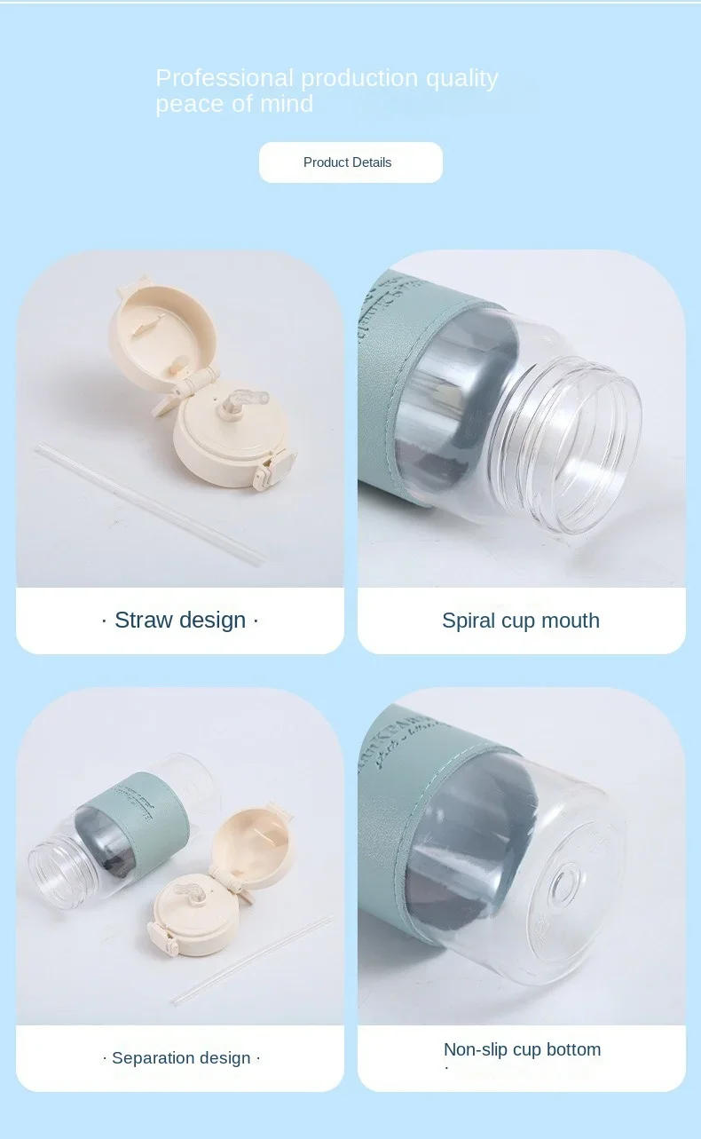 Description Picture 5 of item1PcS Creative Water Bottle with Straw Portable Cute Plastic Drinking Bottle Leak-proof Drinkware for Drinking Milk Coffee Tea