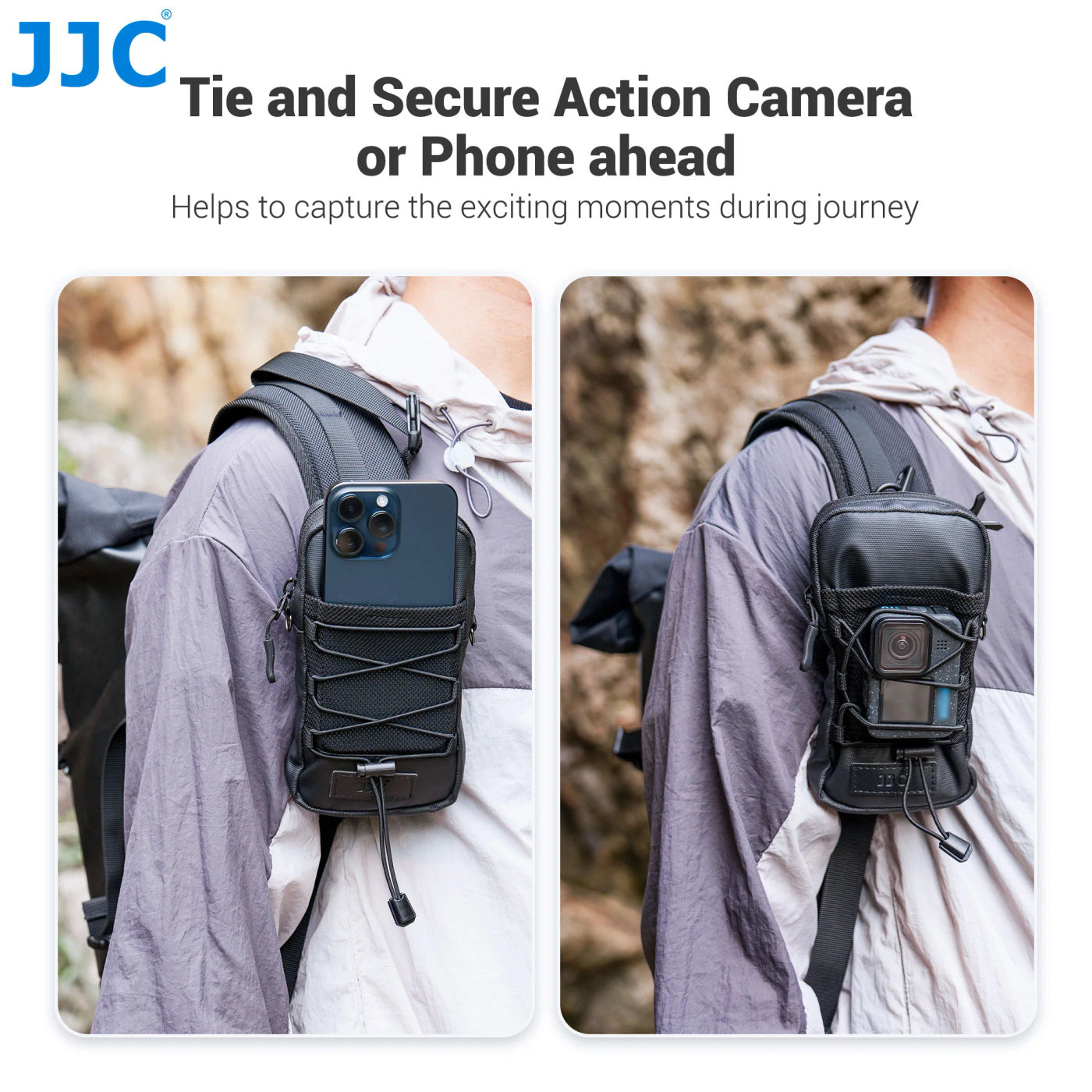 Description Picture 6 of itemJJC Backpack Strap Pouch Smartphone Action Camera Strap Pack Backpack Attachment Bag With Top hook for Outdoor Hikers