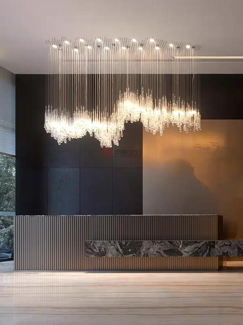 Description Picture 2 of itemModern luxury lobby glass crystal chandelier droplet staircase chandelier hotel living room home decoration lighting fixtures