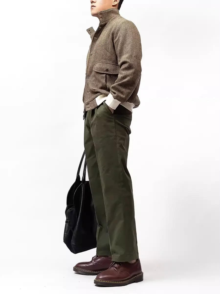 Description Picture 4 of item2024 Men's Spring Autumn Vintage Solid Color Casual Pants Male Loose Straight Suit Pant Men Fashion Long Wide-leg Trousers F371