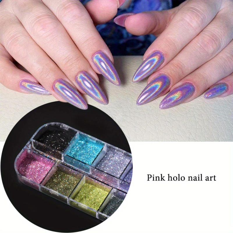 Description Picture 5 of itemHolographic Powder Set Holo Silver Rub Dust Black Pink Chrome Nail Glitter Powder Laser Pigment For Nail DIY Manicure
