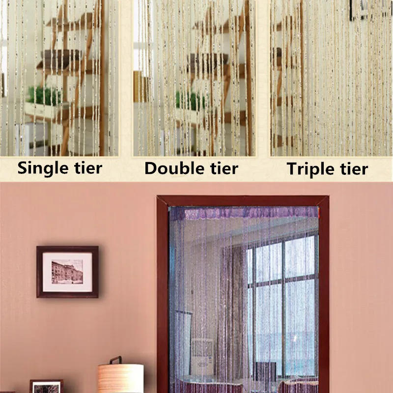Description Picture 2 of itemGlitter Door String Curtain Silver Ribbon Shiny Tassel Flash Line Curtain Valance for Window Room Home Decoration