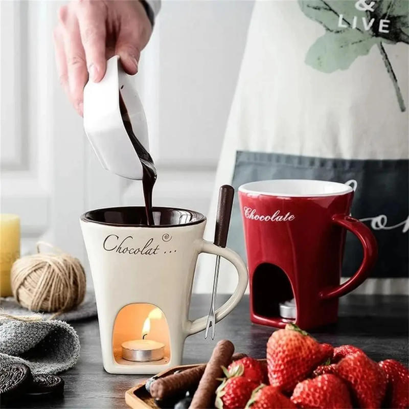 Description Picture 2 of itemFondue Mug Set Personal Mini Fondue Pots Chocolate Cheese Ice Cream Fondue Maker Kit Individual Butter Melter Cup Small Warmer