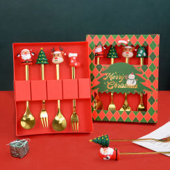 2/4/6pcs Christmas Gift Spoon Forks Set Stainless Steel Cutlery Tableware Decoration Coffee Tea Dessert Scoop 2025 New Year Home