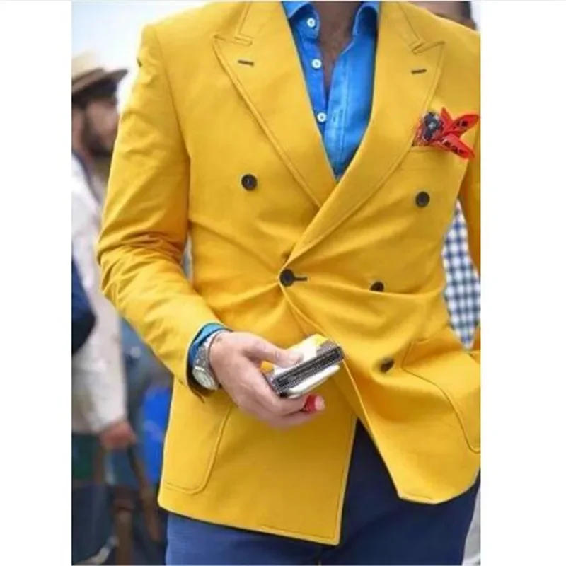 Description Picture 2 of itemYellow Coat Men Suits Slim Notch Lapel Custom Made High Quality Slim Fit Blazer (Jacket+Pant)