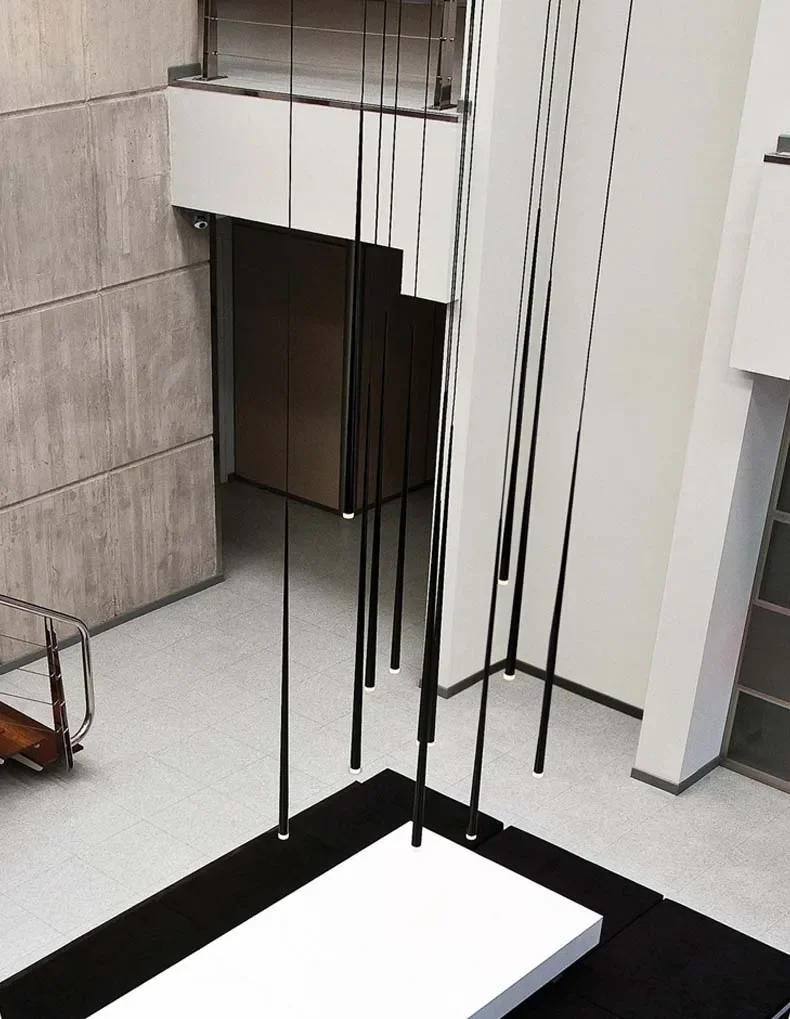 Description Picture 3 of itemModern Black LED Staircase Chandeliers Round Tube Long Line Hanging Lamps for Stair Island Nordic Attic Indoor Lighting Fixtures