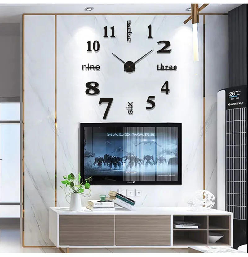 Description Picture 3 of itemSoundless 90 To 120cm Large-sized 3D Number Poster Home Decoration DIY Wall Clock For Living Room Bedroom Study Hotel Big Decor