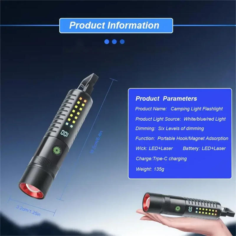 Description Picture 2 of itemLED Flashlight USB Rechargeable Strong Light Zoomable Torch Lamp with Digital Display Outdoor Camping Emergency Flashlight