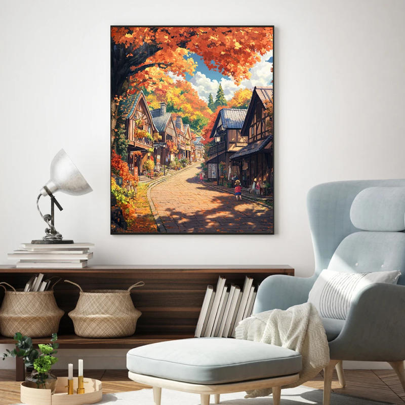 Description Picture 5 of itemRUOPOTY Coloring By Numbers Painting Village scenery nature Arts Crafts Acrylic Handicraft Paint Kit Home Decoration Room Decor