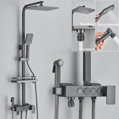 Black Shower Set Faucet 4 Ways Showers Faucet Systems Adjustable Mixers Tap For Bathe Free Rack Rainfall Modern Bathroom Faucets