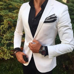 White Casual Men Suit Black Pants High Quality Custom Slim Fit 2 Piece Groom Tuxedo Prom Blazer Terno Masculino Costume Homme