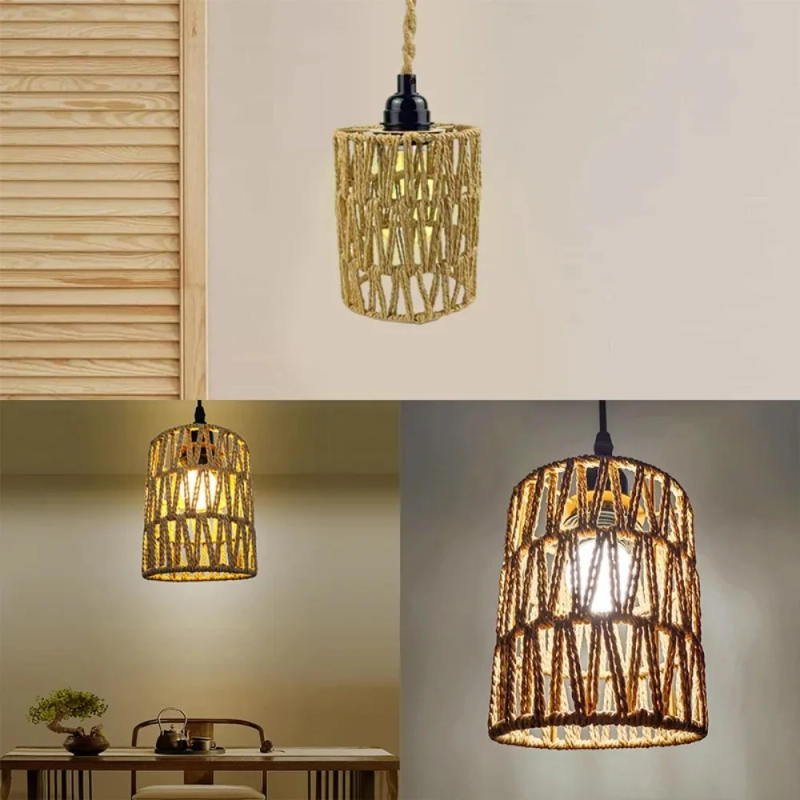 Description Picture 5 of itemFashion 11.5*15cm Pendant Lamp Shade Handwoven Bohemian Style Light Cover Home Decor Rattan Lampshade