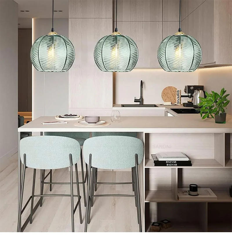 Description Picture 2 of itemStriped Glass Nordic Chandelier Modern Kitchen Island Pendant Light for Dining Room Bedside Home Decor Hanging Ceiling Lamps