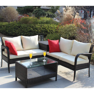 Wicker Rattan 4 Piece Patio Sectional Outdoor Furniture Sofa Set with Storage Box,Suitable for Porch,Backyard,Balcony,Poolside