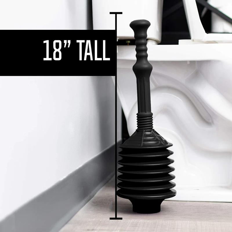 Description Picture 5 of item1 Piece High Pressure Thrust Plunge Black Toilet Plunger Removes Heavy Duty Clogs From Clogged Bathroom Toilets