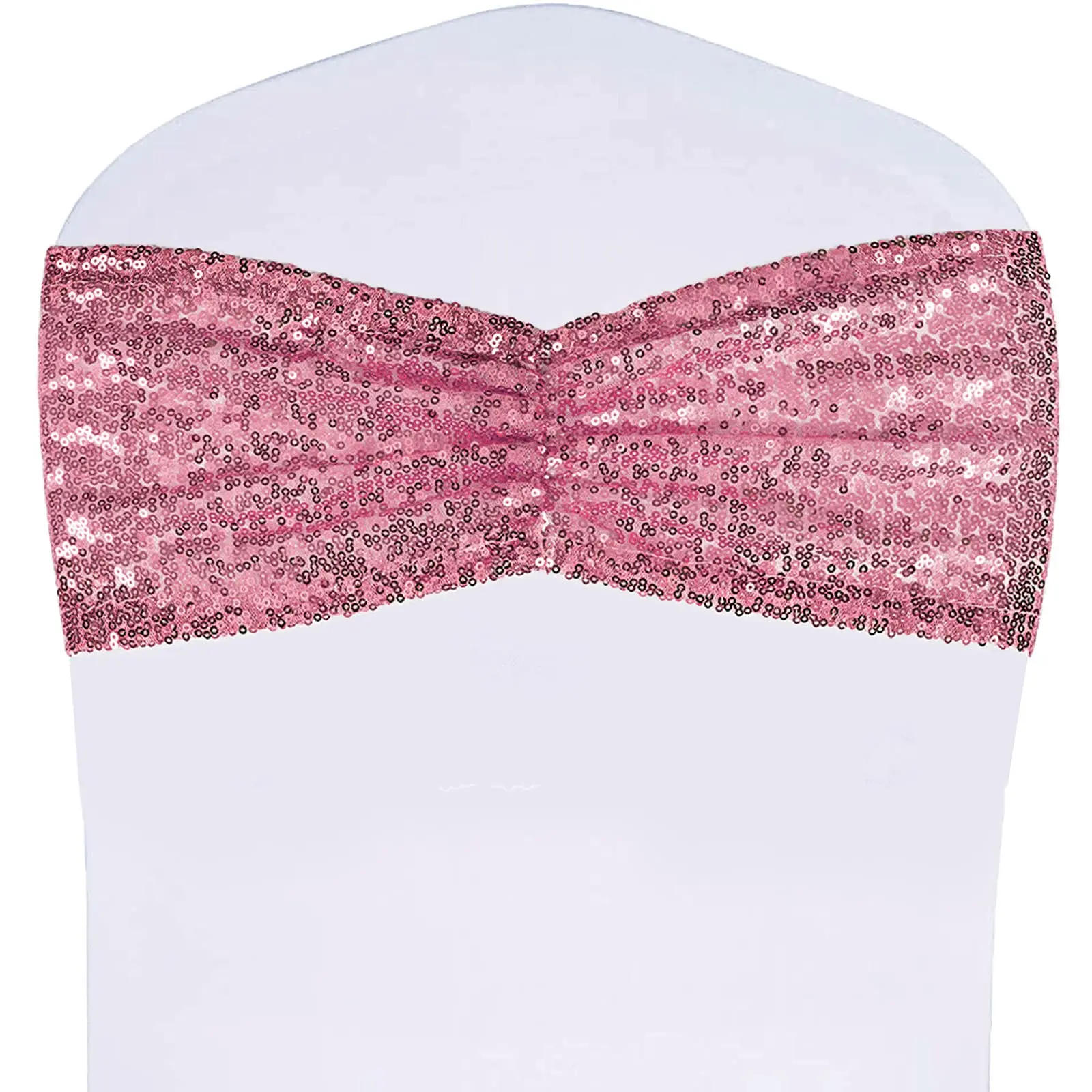 Description Picture 2 of item10/50PCS Fuchsia Gold Sequin Chair Sashes Folding Chair Covers Bow for Wedding Party Banquet Reception Decorations