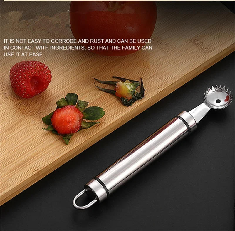 Description Picture 4 of itemStainless Steel Strawberry Knife Vegetable Fruit Tomato Stem Leaves Remover Fruit Slicer Huller Fruit Corer Kitchen Accessories