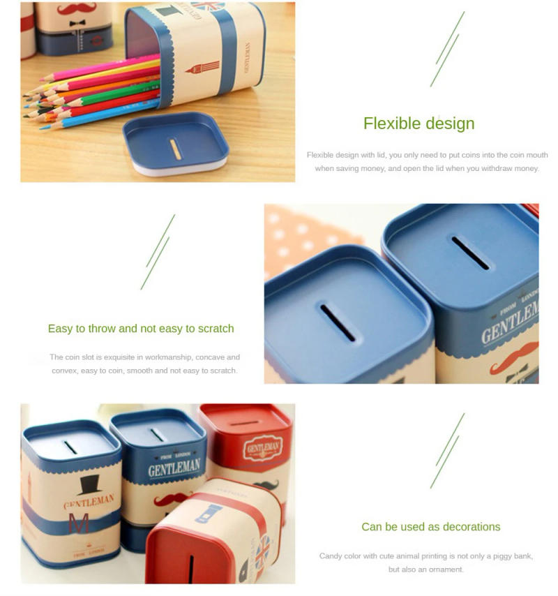 Description Picture 5 of itemPiggy Bank The Surface Of The Use Of Green Paint Color Fresh And Bright Durable Savings Cans Storage Cans Tinplate British Wind