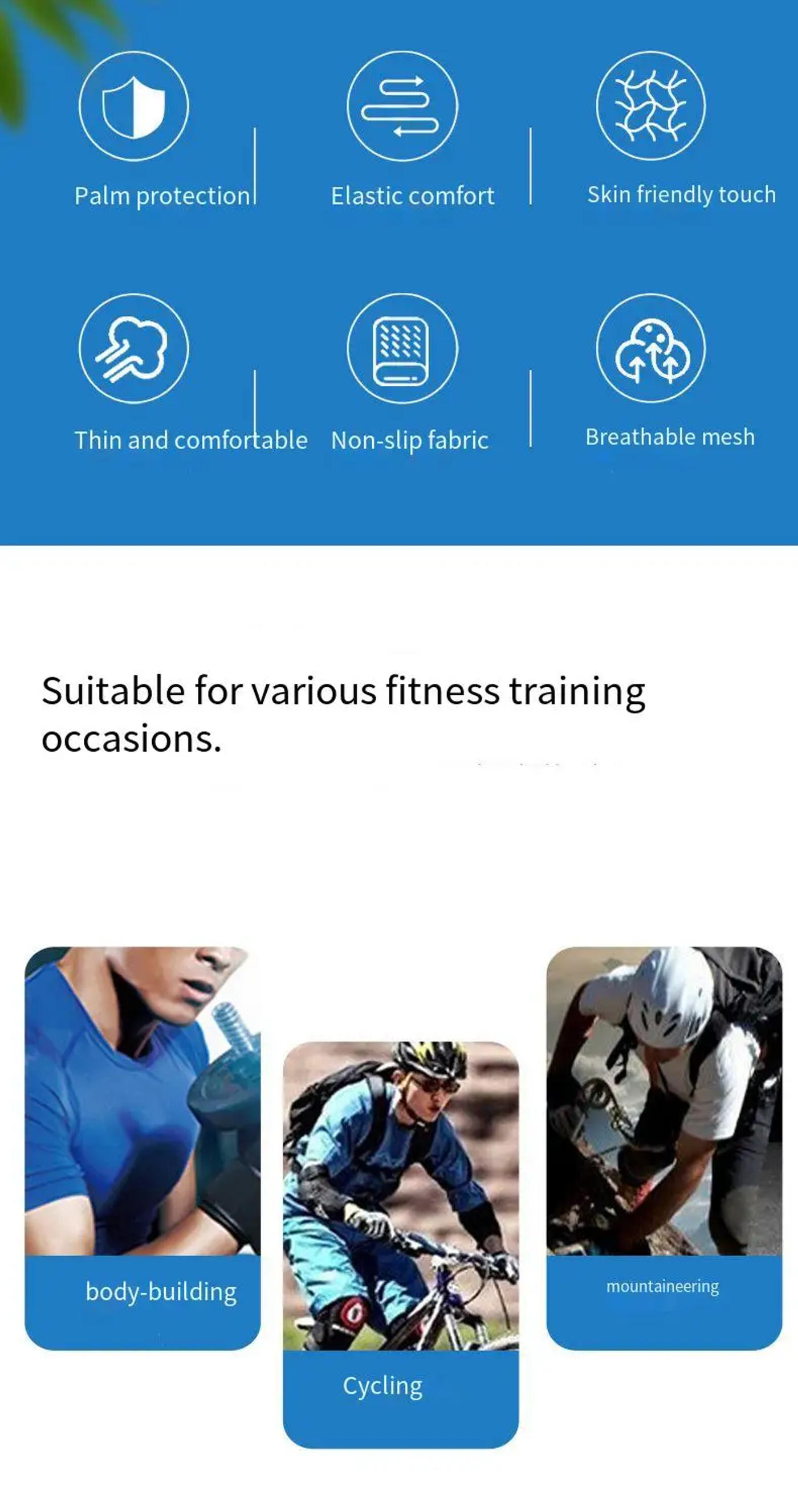 Description Picture 3 of itemHalf Finger Gloves Mountain Running Fitness Wrist Cycling Unisex Weight Lifting Non-slip Breathable Gloves