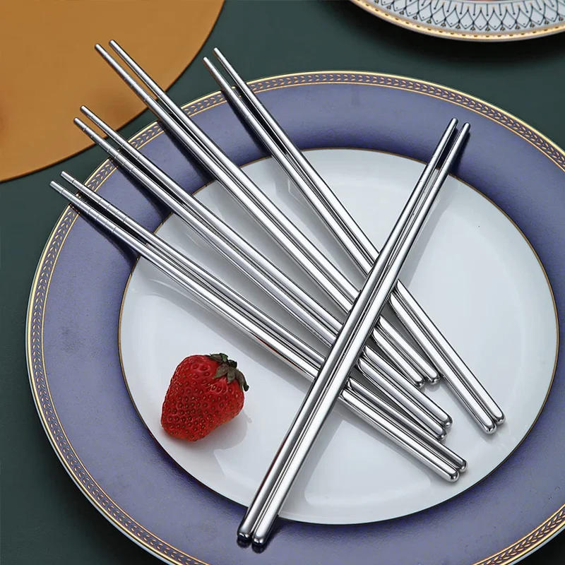 Description Picture 3 of item1/2/5 Pairs Chinese Chopsticks Stainless Steel Non-slip Sushi Chopstick Korean Japanese Food Metal Sticks Kitchen Tableware Set