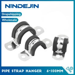 NINDEJIN 2/5/10pcs Stainless Steel 2-hole Pipe Clamps with Insulated Rubber Pipe Strap Hanger Clamp for Rigid Pipes Hoses Cables