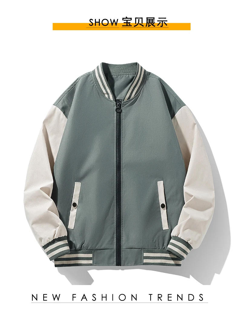 Description Picture 4 of itemBomber jacket men's high street patchwork block trench coat youth casual fashion vestede baseball uniform jacket M-5XL