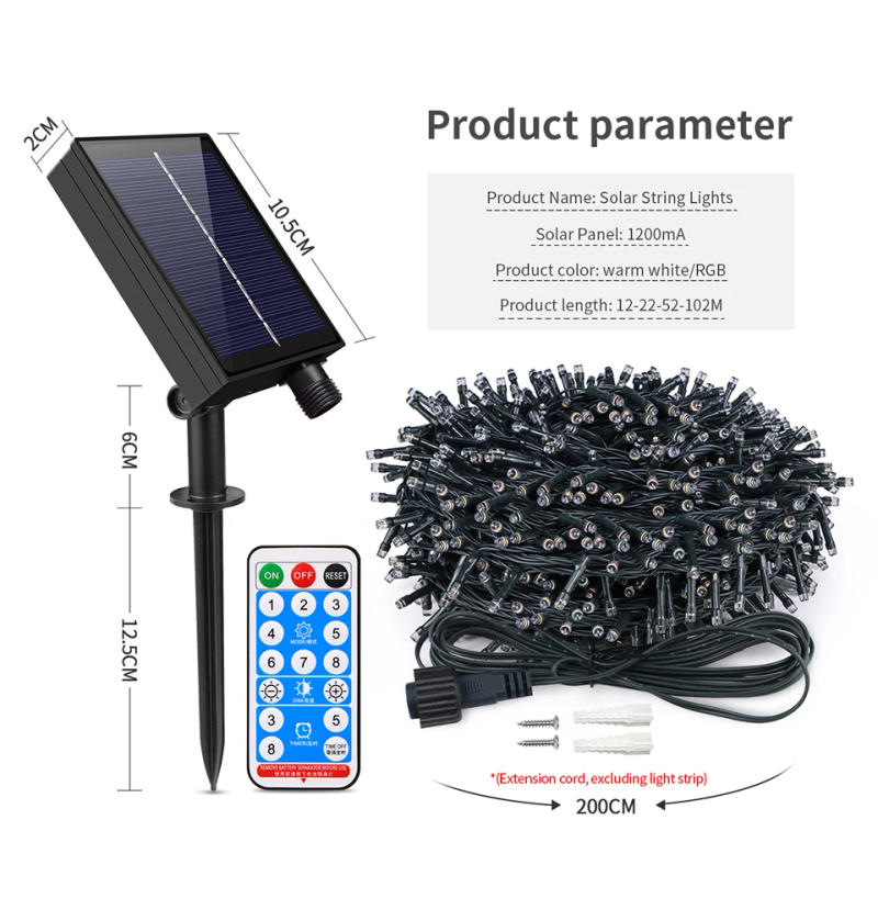 Description Picture 3 of item1200mA Large Solar Panel LED Solar Lights Garden String Light Outdoor Yard Fence Decoration Garland Lawn Lamp 100m 30m 20m 24V