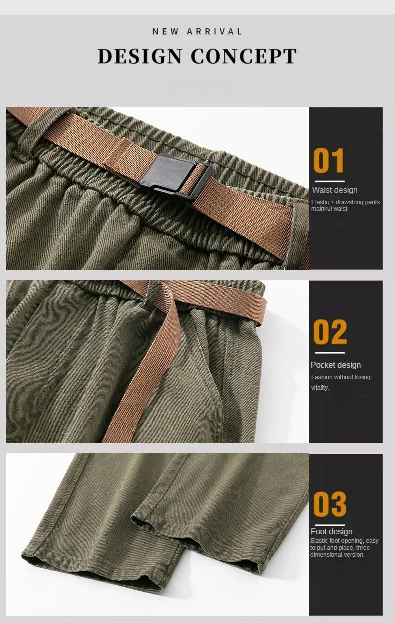 Description Picture 4 of item2024 New Men Cargo Pants Cotton Straight Wide Leg Oversize Pants Male Korean Style Autumn Big Size Fashion Pockets Casual Pants