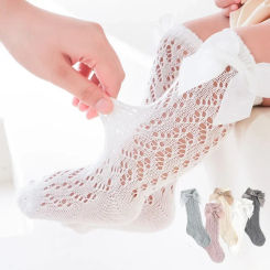Girls Children School Uniform Knee High Stockings Spring Summer Baby Kids Hollow Out Socks Mesh Breathable Mid Calf Long Socks