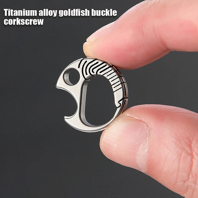 Description Picture 2 of itemSmall Buckle Titanium Alloy Mini Goldfish Clasp Keychain Bottle Opener Outdoor Tool EDC Camping Quick Hanging Buckle Keychain