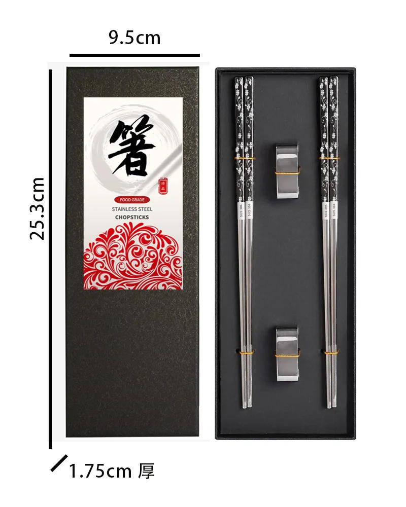Description Picture 2 of item5 Pairs 304 Stainless Steel Chopsticks Reusable Non Slip Chopsticks Dishwasher for Food Sushi Sticks Kitchen Tableware