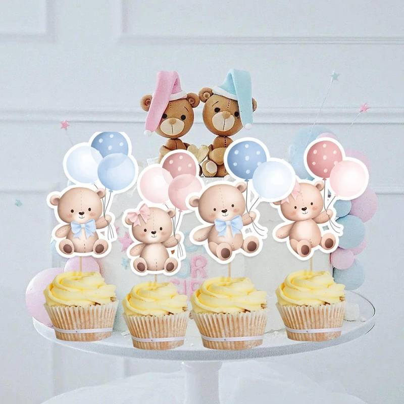 Description Picture 4 of item20pcs Carton Bear Paper Cupcake Toppers Balloon Bear for Baby Shower Party Kids Happy Birthday Decorations DIY Cake Decoration
