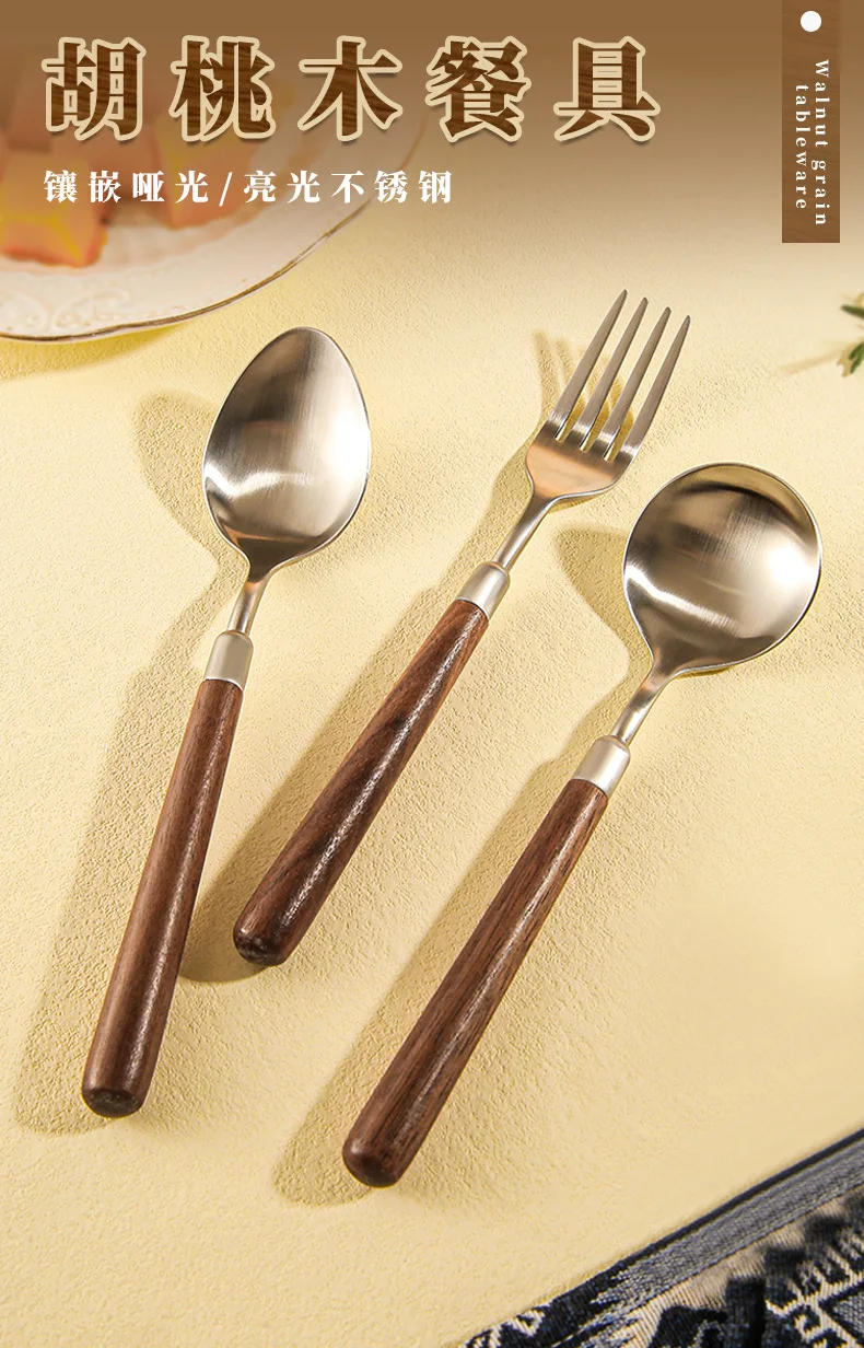 Description Picture 2 of item304 Stainless Steel Cutlery Set Wood Handle Dinnerware Spoon Fork Knife Western Cutleri Silverware Tableware Supplies