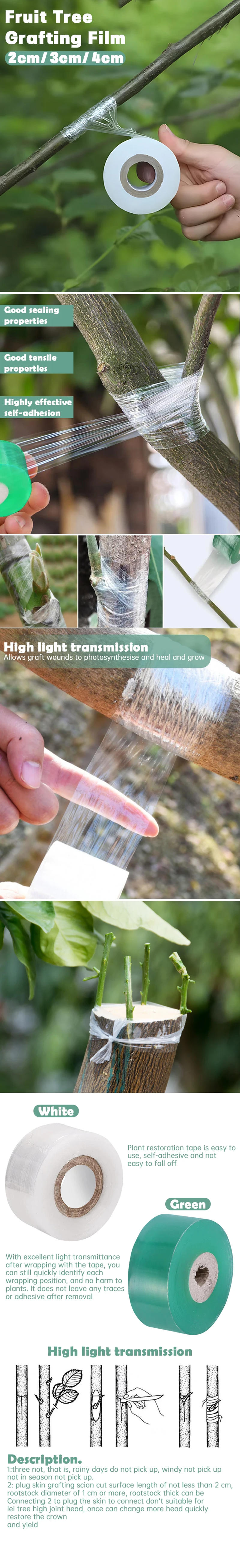 Description Picture 2 of itemPE Nursery Grafting Tape Stretchable Self-Adhesive Degradable Plant Tie Tape Transparent Graft Film Band for Gardening Floristry