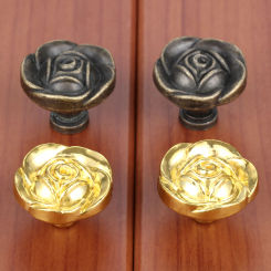 DRELD 2Pcs Bronze/Gold Furniture Handle Rose Knobs w/Screws Cabinet Handles Door Cupboard Drawer Kitchen Pull Furniture Hardware
