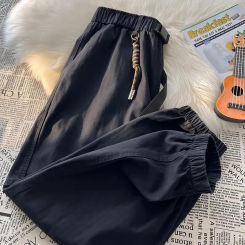 Spring Summer New Fashion High Waist Men's Clothing Casual All Match Korean Style Solid Color Loose Straight Rope Hombre Pants