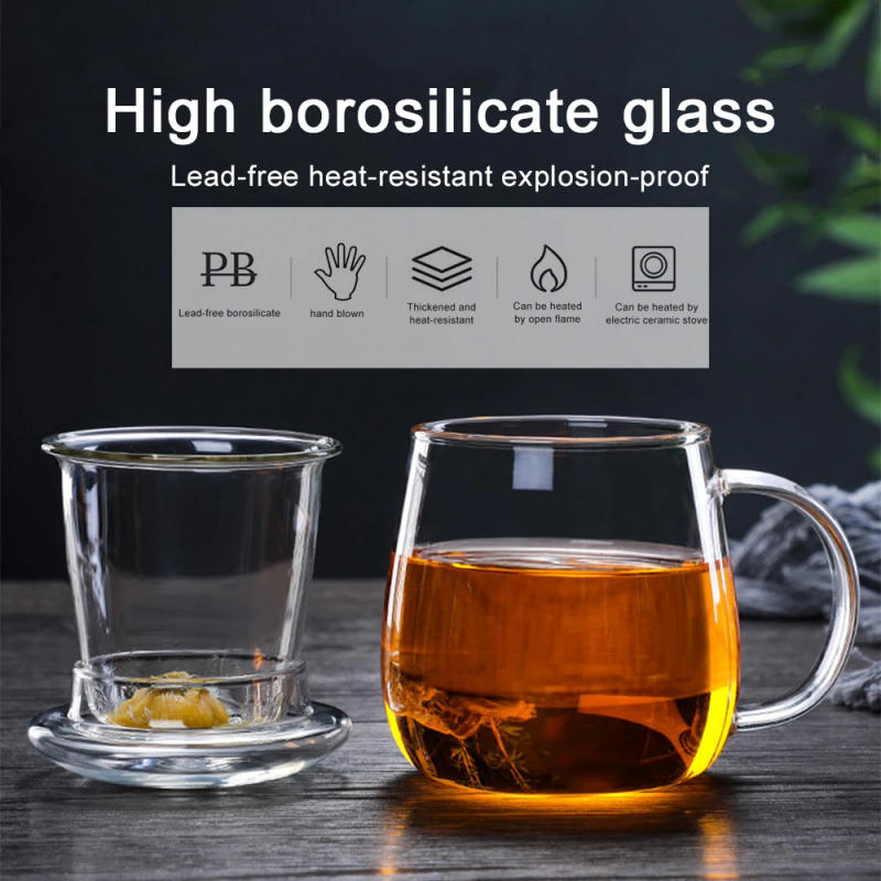 Description Picture 5 of itemHigh Borosilicate Glass Tea Three-Piece Cup With Filter Teacup,High Borosilicate Glass Tea Mug Infuser,Separating Glass Teacup