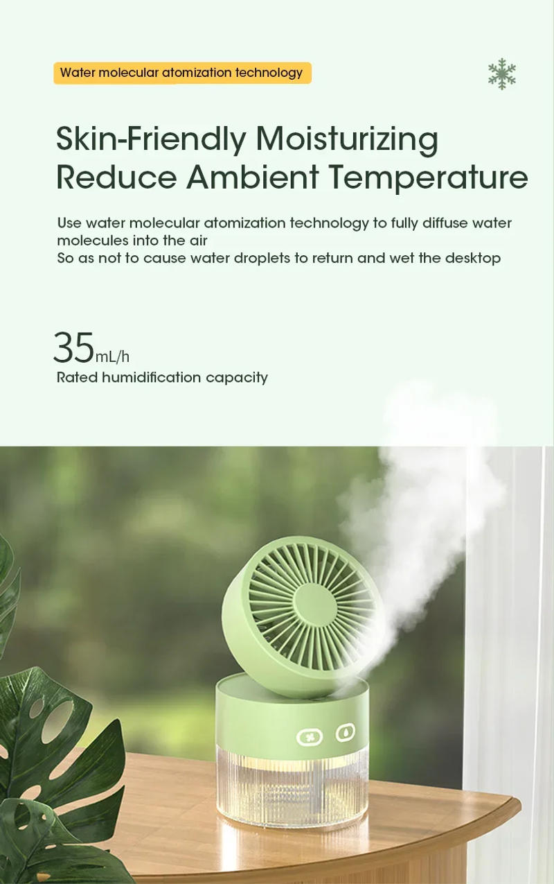 Description Picture 6 of item2024 Summer New Humidifier Spray Fan Portable USB Water-cooled Mini Desktop Household Appliances Water Mist Fan with LED Light
