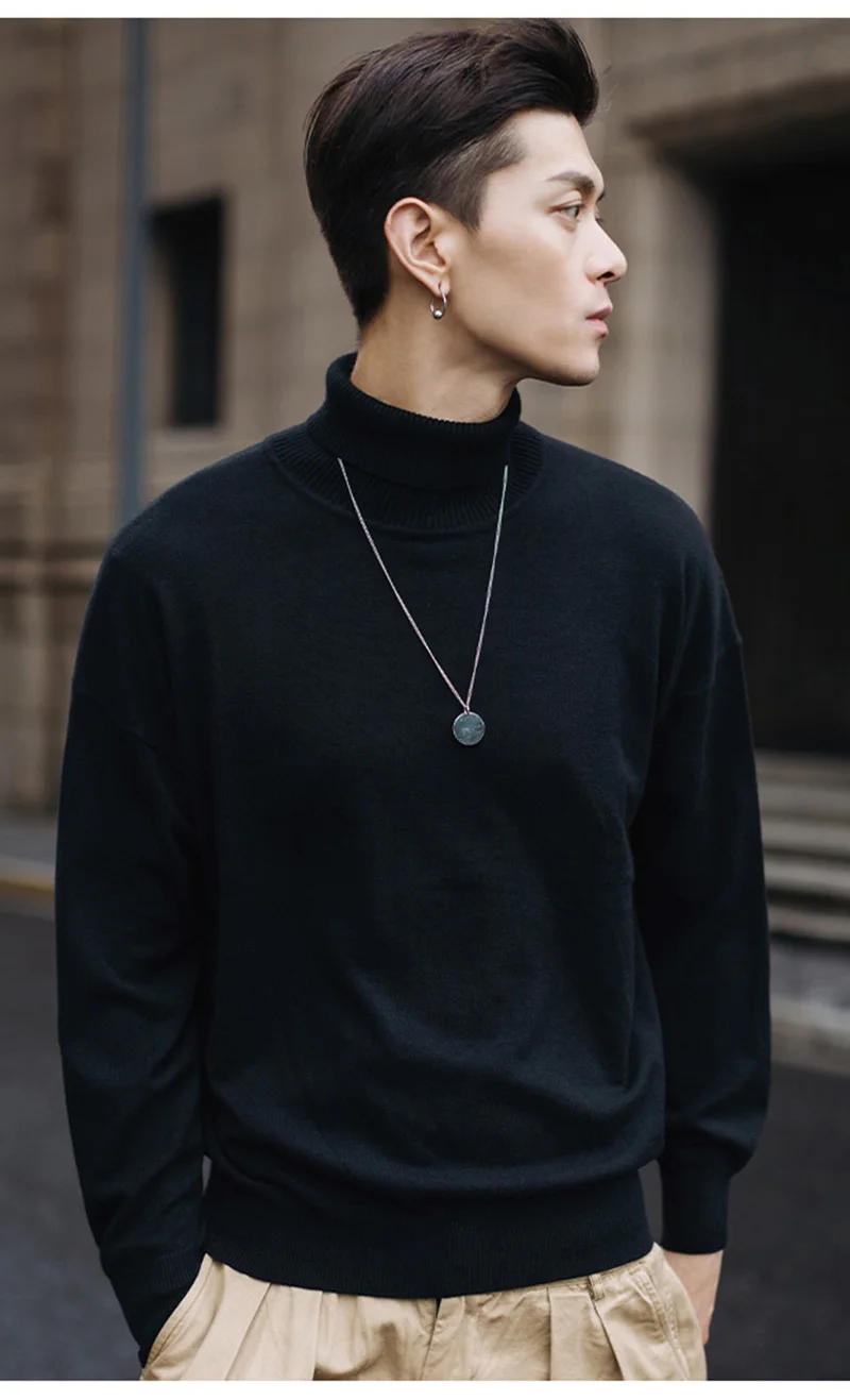 Description Picture 5 of itemMen's Solid color Sweater Turtleneck Pullovers Knit Sweater 2024 Autumn and Winter new Casual Long Sleeve Tops