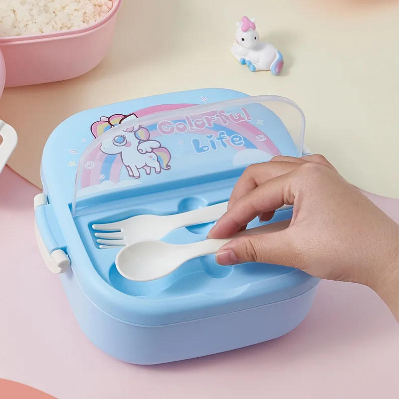 Description Picture 6 of itemBento Lunch Box for Kids Girls Cartoon Students Kawaii Cute Pony Heated 3 Grid Sandwich Snack Food Box Special Canteen