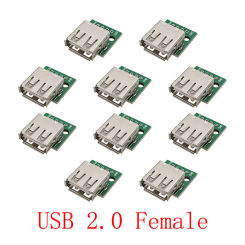 10Pcs/lot USB Type A 2.0 Female 4 Pin Connector Jack To DIP 2.54mm Pitch PCB Board Adapter Power Data USB Socket Connectors