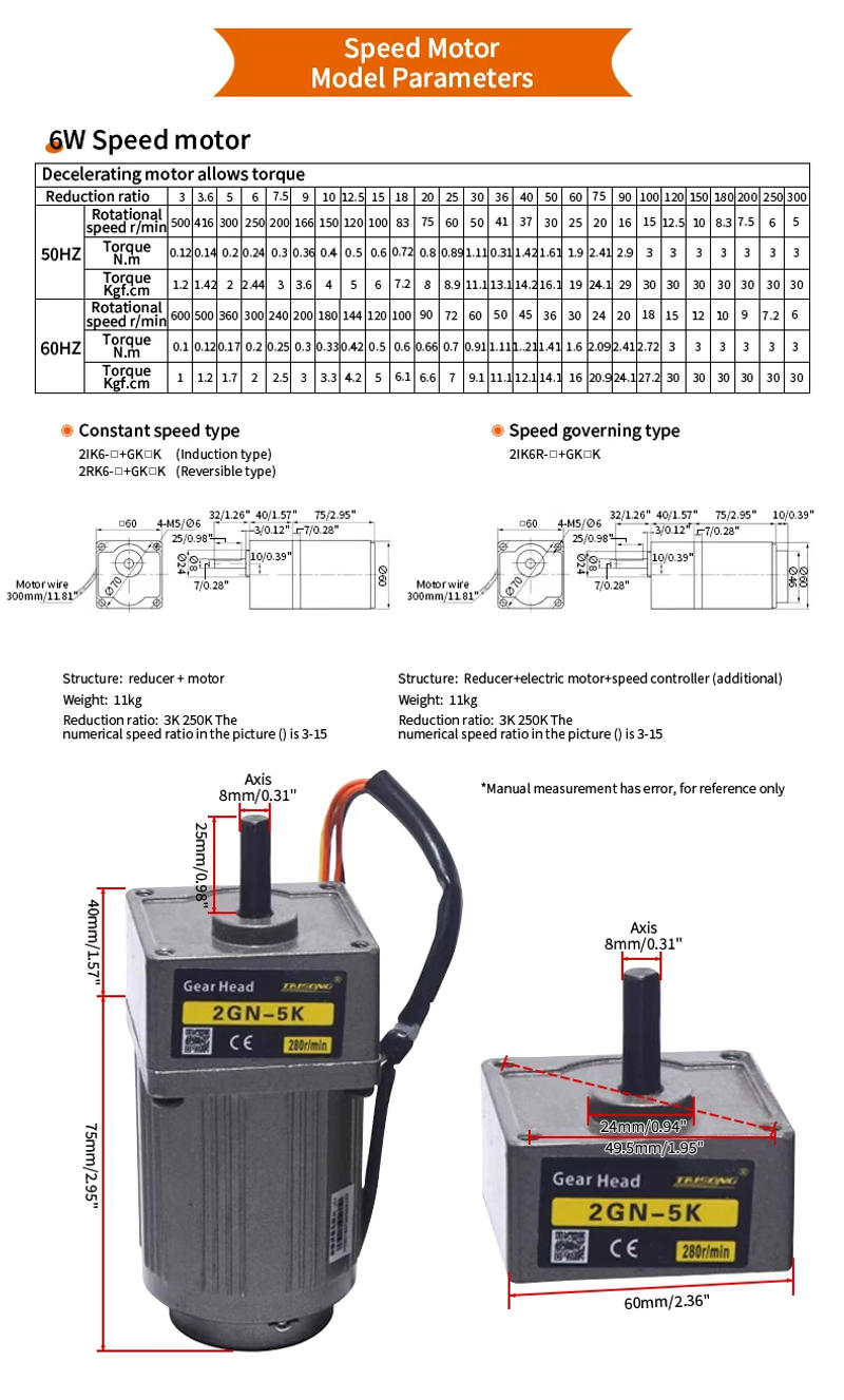 Description Picture 4 of itemSpeed Control Motor 6/15/25/40/60/90/120/180/200/250W AC Gear Reducer Motor 220V Motor