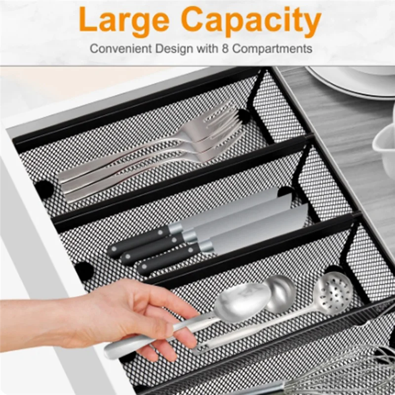 Description Picture 4 of itemBHBD-6Pcs Drawer Organizer,Silverware Organizer For Kitchen, Utensil Cutlery Tray Mesh Metal Organizer