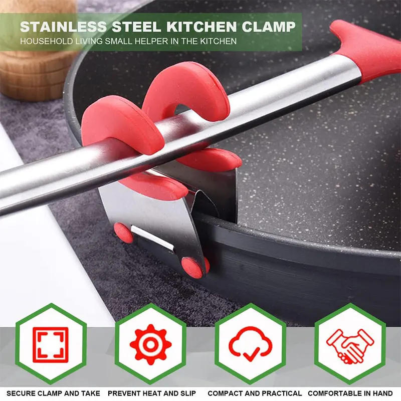 Description Picture 4 of itemStainless Steel Pot Clip Holder Spoon Rest Anti-Scald Silicone Grip Pot Clip Holder Easy Pot Fixed Clamp Kitchen Gadget Organize