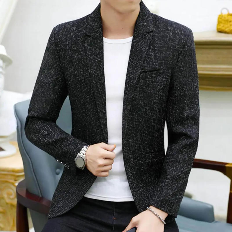 Description Picture 5 of item2024 Korean Style Suit Jacket Slimming Single Button Blazer olid Color Turndown Collar One Button Temperament Male Suit Coat