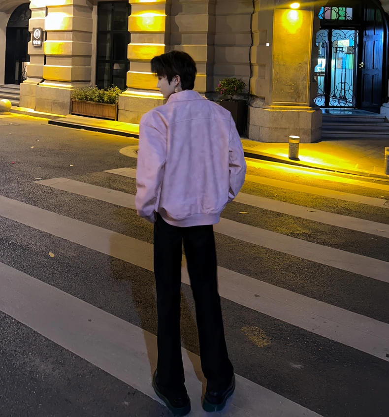 Description Picture 6 of itemFashion Men's Autumn Winter High-End Long Sleeve Solid Color Jacket Short Trendy Male Leather Jacket Handsome Motorcycle Clothes