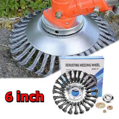 Upgrade 6 Inch Weed Brush Cutter Head Lawn Mower Universal Grass Trimmer Head Steel Wire Wheel Brush Disc Garden Trimmer Heads