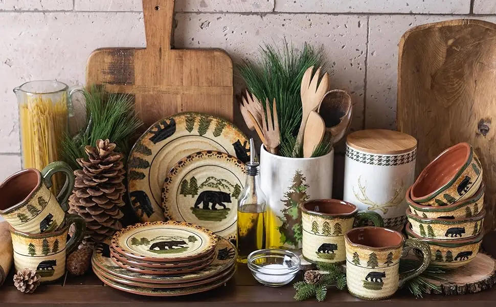 Description Picture 5 of itemby HiEnd Accents Rustic Bear 16 Piece Ceramic Dinnerware Set with Plates, Bowls and Mugs, Rustic Cabin Lodge Style
