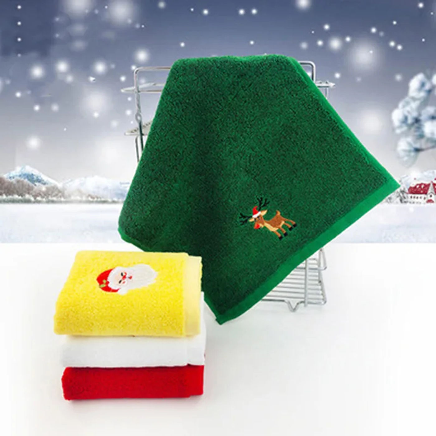 Description Picture 5 of itemSoft Cotton Towels 3/4pcs Set Merry Christmas Santa Claus Hand Towels 32x45cm Absorbent Hand Bath Towels for Home Hotel Bathroom